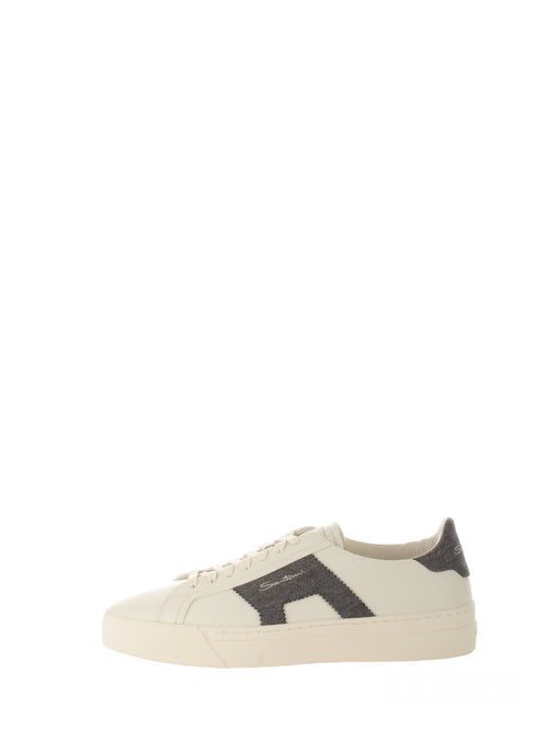 Santoni double buckle sneaker bassa da uomo in pelle bianco