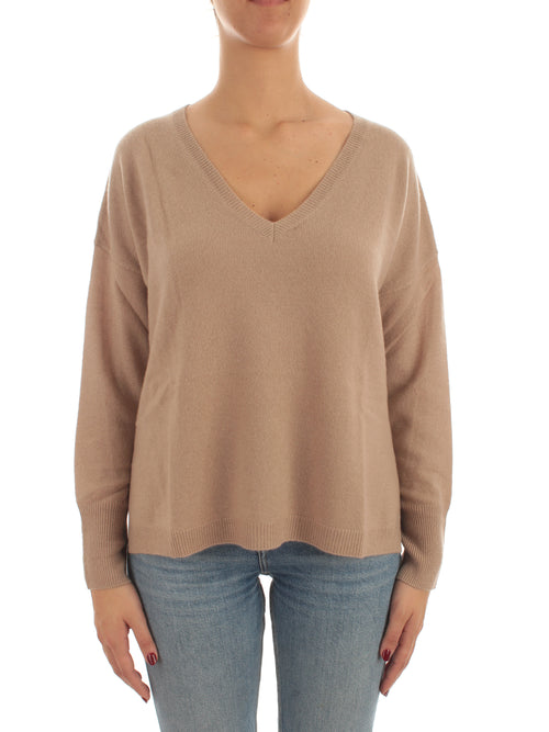 T by Cashmere maglia over con scollo a V in puro cashmere da donna camel