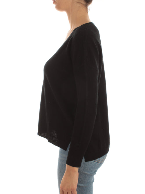 T by Cashmere maglia over con scollo a V in puro cashmere da donna black