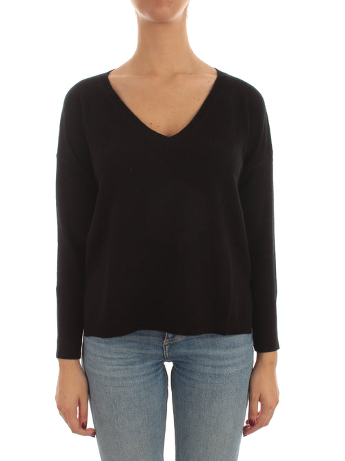 T by Cashmere maglia over con scollo a V in puro cashmere da donna black