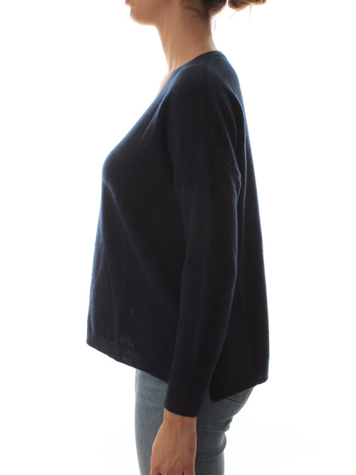 T by Cashmere maglia over con scollo a V in puro cashmere da donna blue