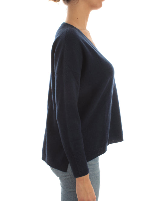 T by Cashmere maglia over con scollo a V in puro cashmere da donna blue