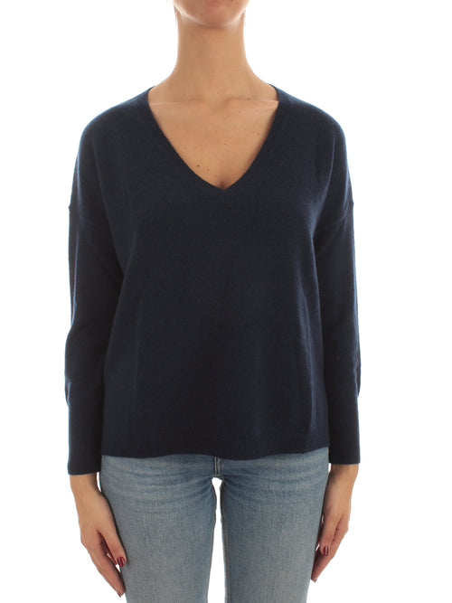 T by Cashmere maglia over con scollo a V in puro cashmere da donna blue