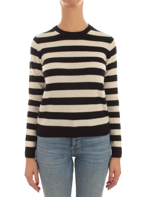 T by Cashmere maglia girocollo in puro cashmere da donna bianco/nero