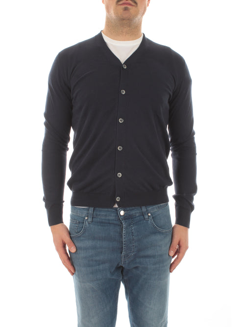 Fedeli cardigan in leggero cotone Giza da uomo blu navy