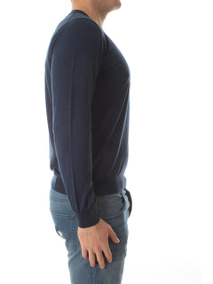 Kangra maglia in misto seta a maniche lunghe da uomo dark blue