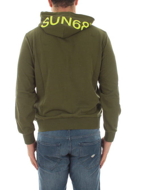 Sun 68 hood zip fluo cotton felpa da uomo verde