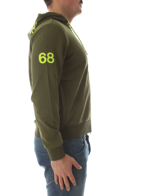 Sun 68 hood zip fluo cotton felpa da uomo verde