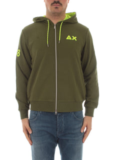 Sun 68 hood zip fluo cotton felpa da uomo verde