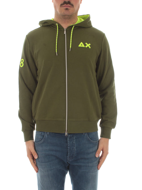 Sun 68 hood zip fluo cotton felpa da uomo verde