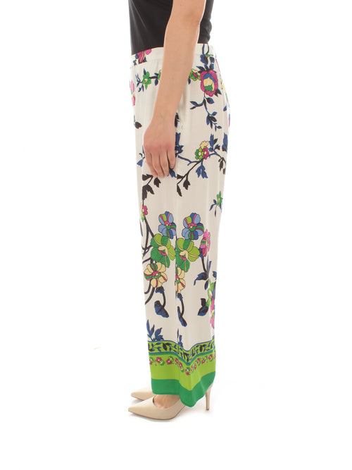 Luisa Viola pantalone in mussola di viscosa stampata da donna fondo bianco stampa fiore