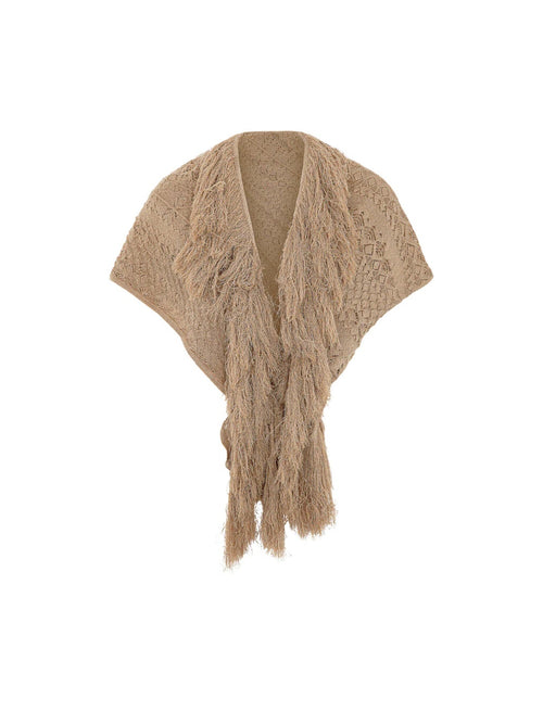 Foulard triangolare in maglia punto pizzo con lurex da donna sabbia