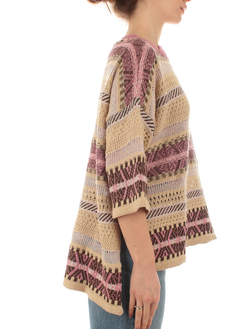 Akep maglia con lurex da donna beige/rosa