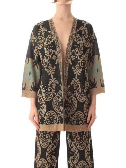 Akep kimono in maglia con lurex da donna oro/nero