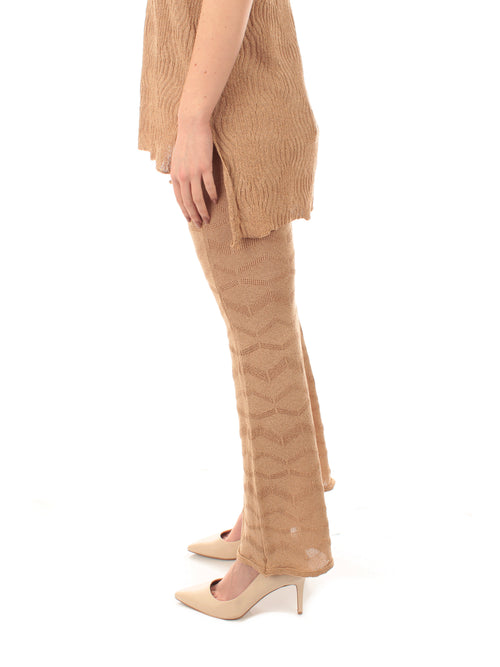 Akep pantalone flare in maglia con lurex da donna sabbia