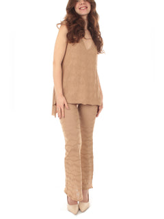 Akep pantalone flare in maglia con lurex da donna sabbia