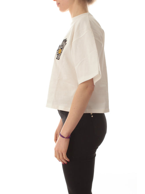 Akep T-shirt cropped con ricami texani da donna panna