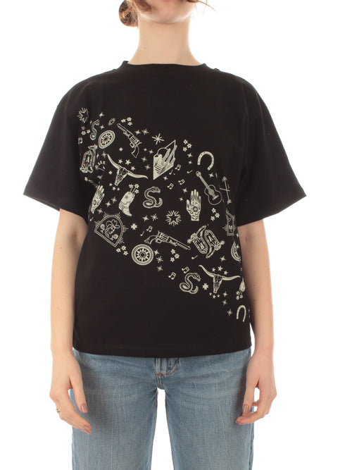 Akep T-shirt over con stampa texana da donna nero