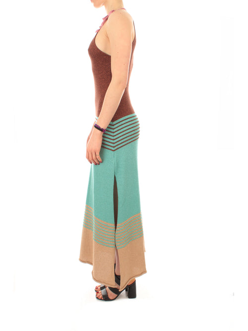 Akep abito lungo smanicato in viscosa con lurex da donna multicolore