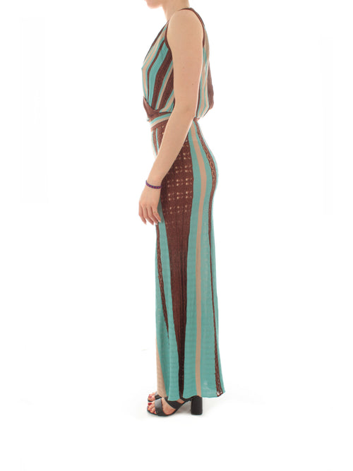 Akep jumpsuit in maglia in punto pizzo a righe con lurex da donna moro