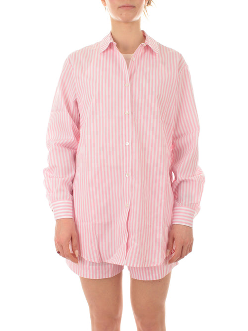 Mc2 Saint Barth BRIGITTE camicia con ricamo da donna cotton stripes v 2110 emb bianco/rosa