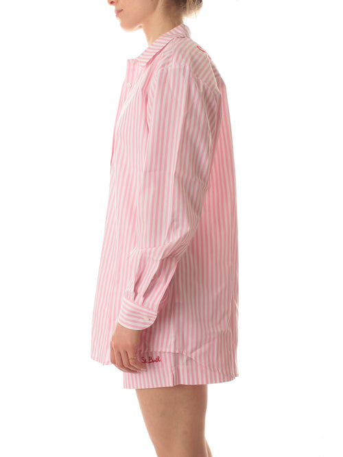 Mc2 Saint Barth BRIGITTE camicia con ricamo da donna cotton stripes v 2110 emb bianco/rosa
