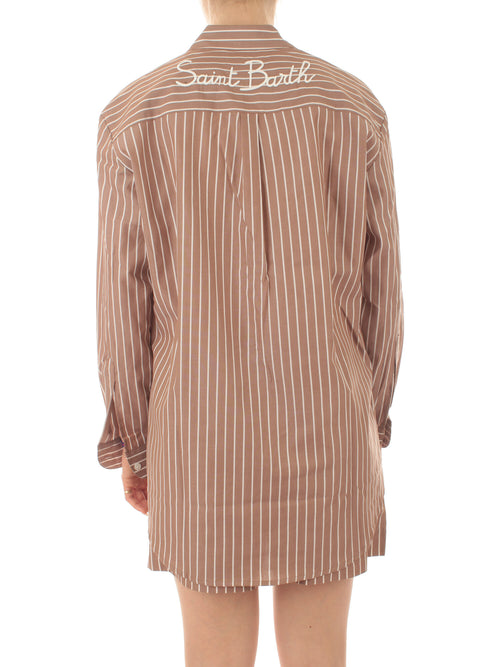 Mc2 Saint Barth BRIGITTE camicia con ricamo da donna cotton stripes v 1810 emb bianco/marrone
