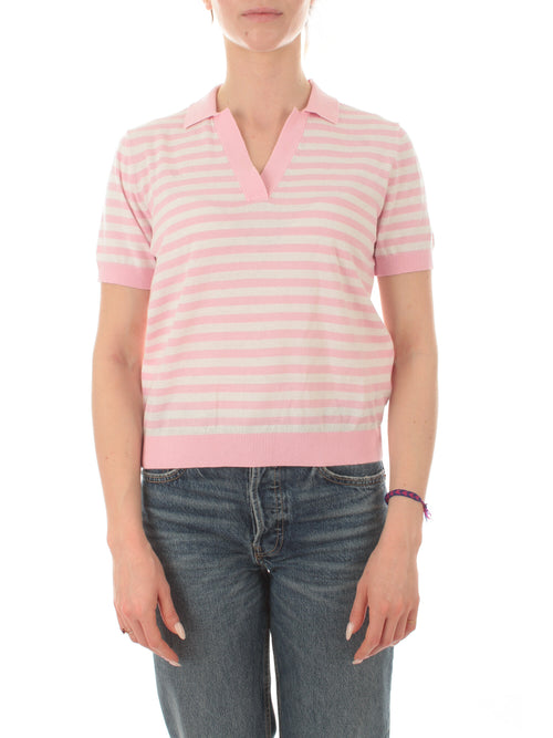 Mc2 Saint Barth polo in maglia a righe da donna rosa/bianco stripes 2110