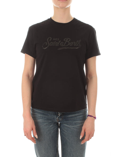 Mc2 Saint Barth EMILIE T-shirt con ricamo sb 00 strass nero da donna