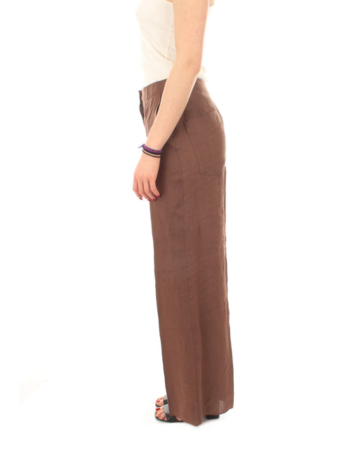 Iblues JEAN pantaloni in lino da donna tabacco