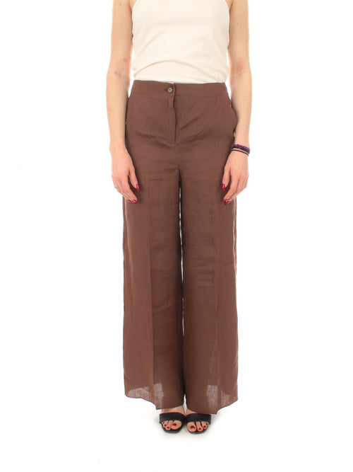 Iblues JEAN pantaloni in lino da donna tabacco