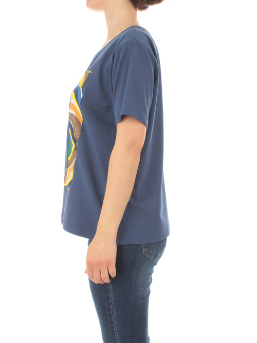 Gaia Life T-shirt con stampa, strass e paillettes da donna blu copiativo