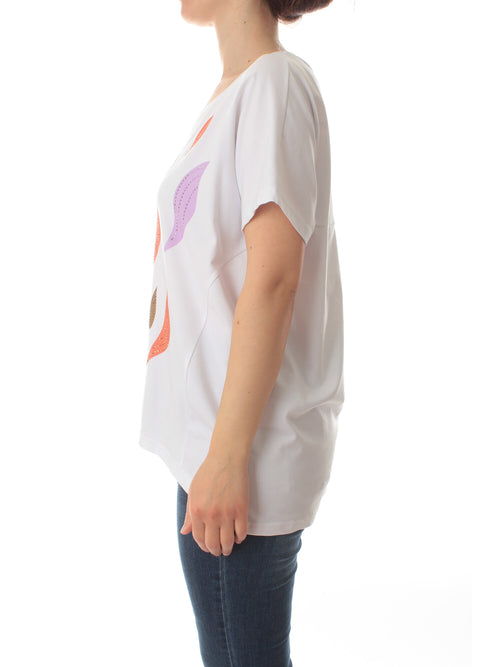 Gaia Life T-shirt con stampa e strass da donna panna