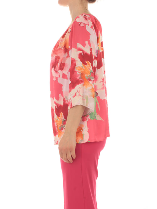 Gaia Life blusa in raso a fantasia da donna fuxia
