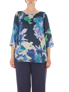 Gaia Life blusa in raso a fantasia da donna blu