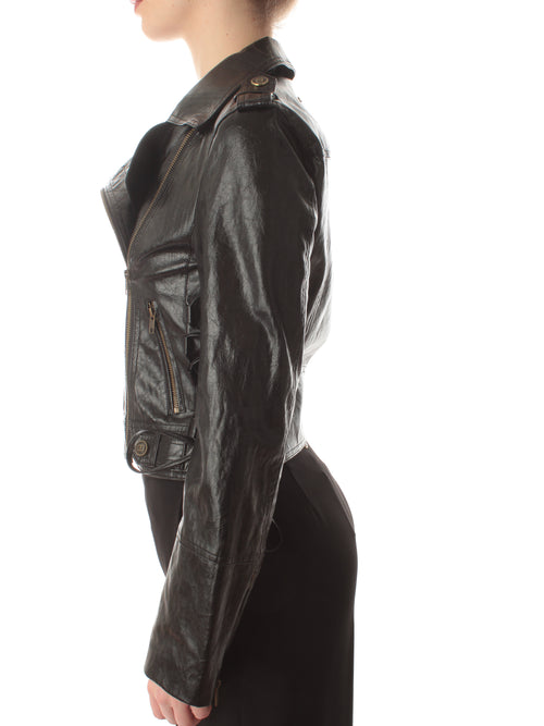 Twinset giacca chiodo effetto pelle multi-zip da donna nero