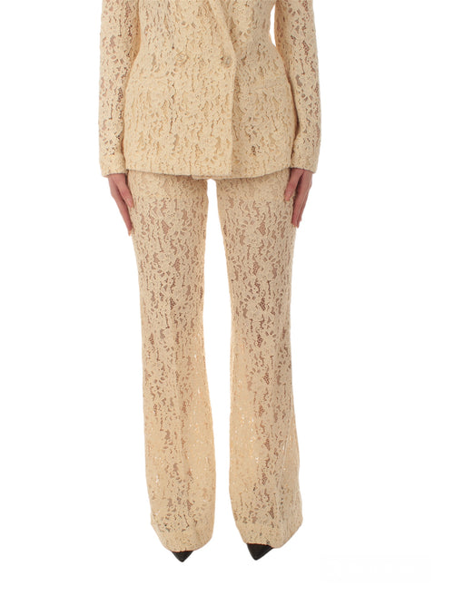 Twinset pantaloni flare in pizzo macramè da donna avorio