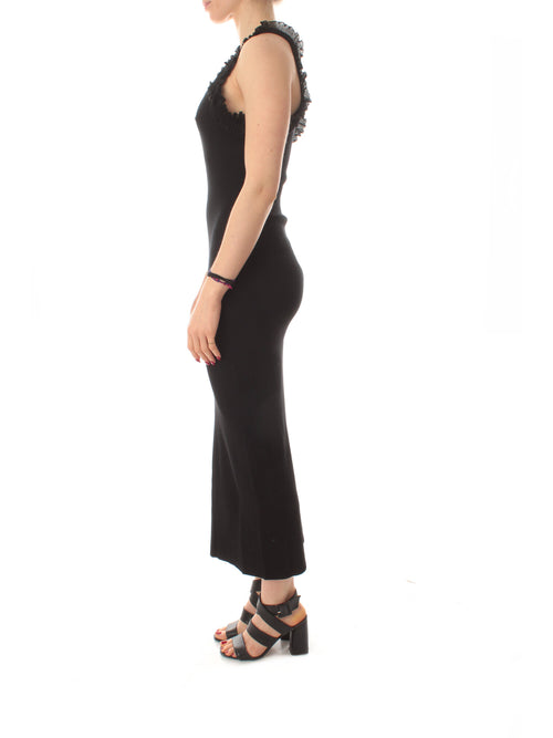 Twinset Actitude abito lungo fitted a costine con volant da donna nero