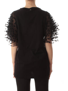 Twinset Actitude T-shirt con maniche in tulle da donna nero