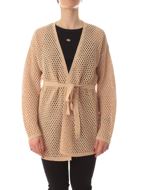 Twinset cardigan traforato con cintura da donna ginger root chiaro