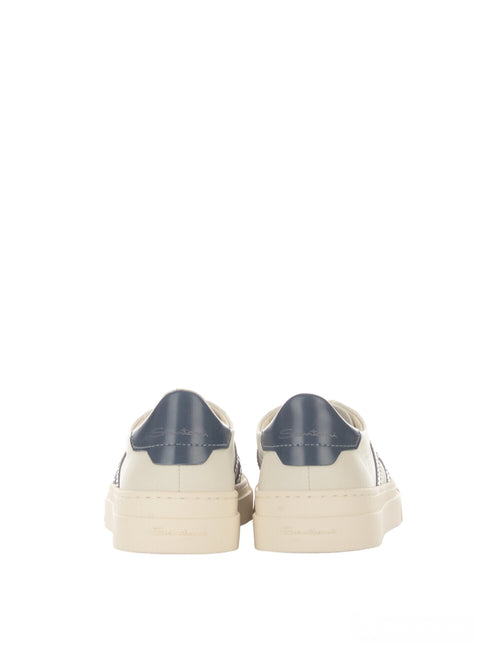 Santoni double buckle sneaker da uomo in pelle bianco/blu