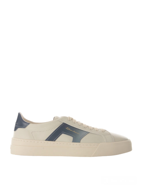 Santoni double buckle sneaker da uomo in pelle bianco/blu