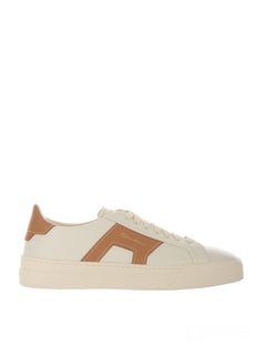 Santoni double buckle sneaker da uomo in pelle bianco/cammello