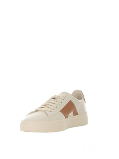 Santoni double buckle sneaker da uomo in pelle bianco/cammello