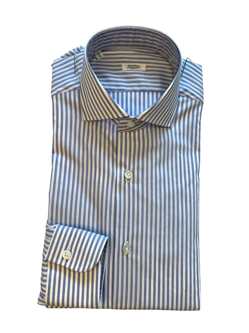 Barba camicia in cotone a righe da uomo bianco/azzurro