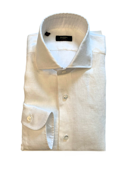 Barba camicia culto in lino da uomo bianco