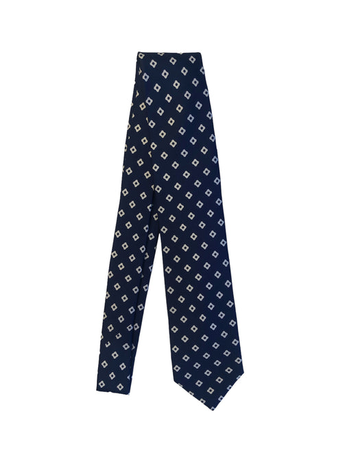 Barba cravatta 7 pieghe da uomo disegno bianco fondo blu navy