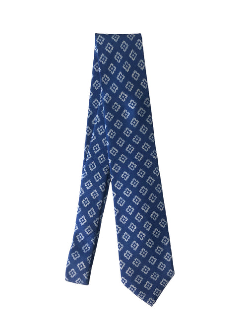 Barba cravatta 7 pieghe da uomo disegno bianco fondo bluette
