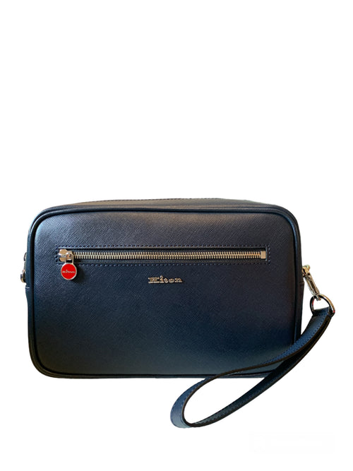 Kiton beauty case in pelle blu da uomo