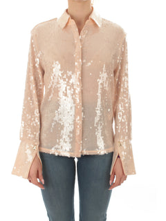 Patrizia Pepe camicia in full paillettes da donna ivory skin
